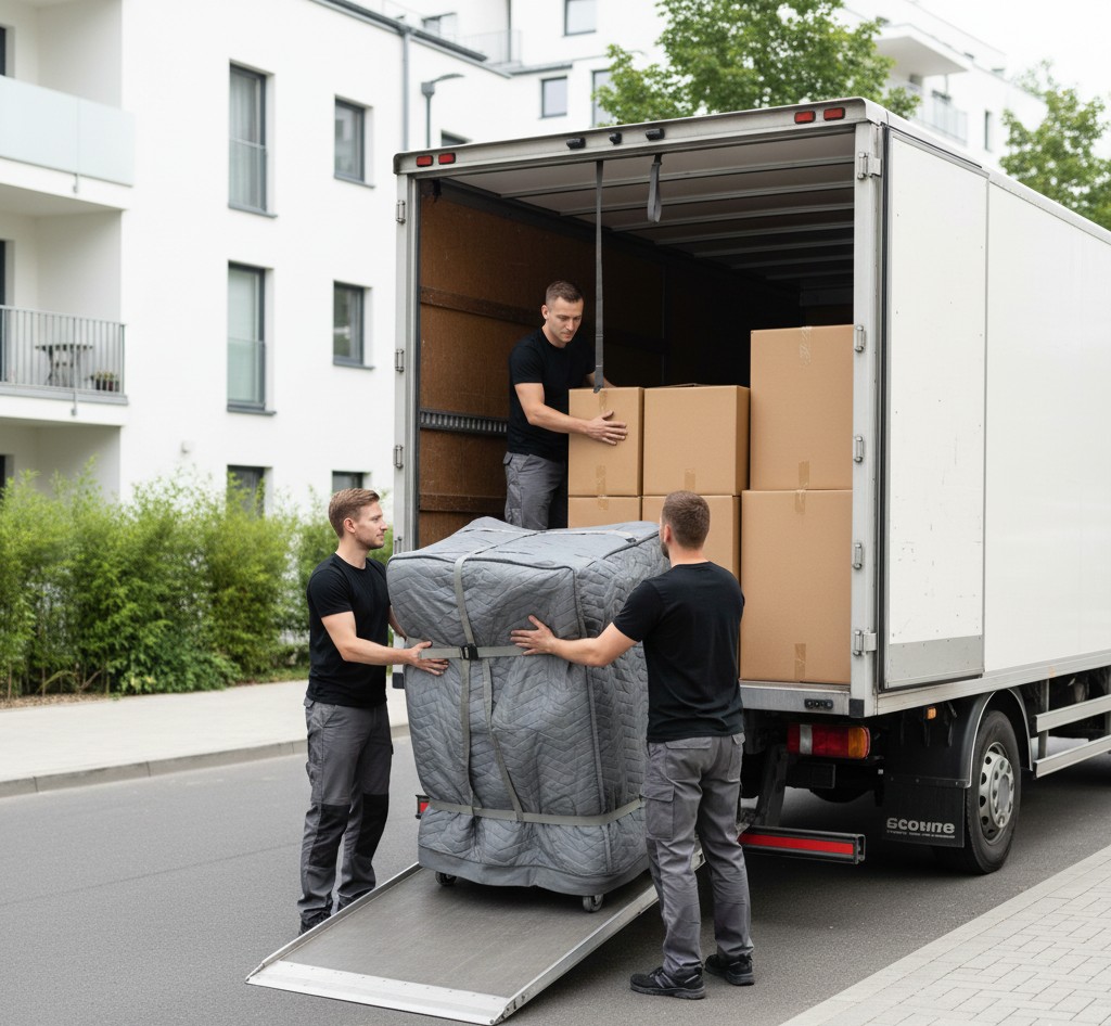 Chargement camion demenagement meubles proteges Combs-la-Ville