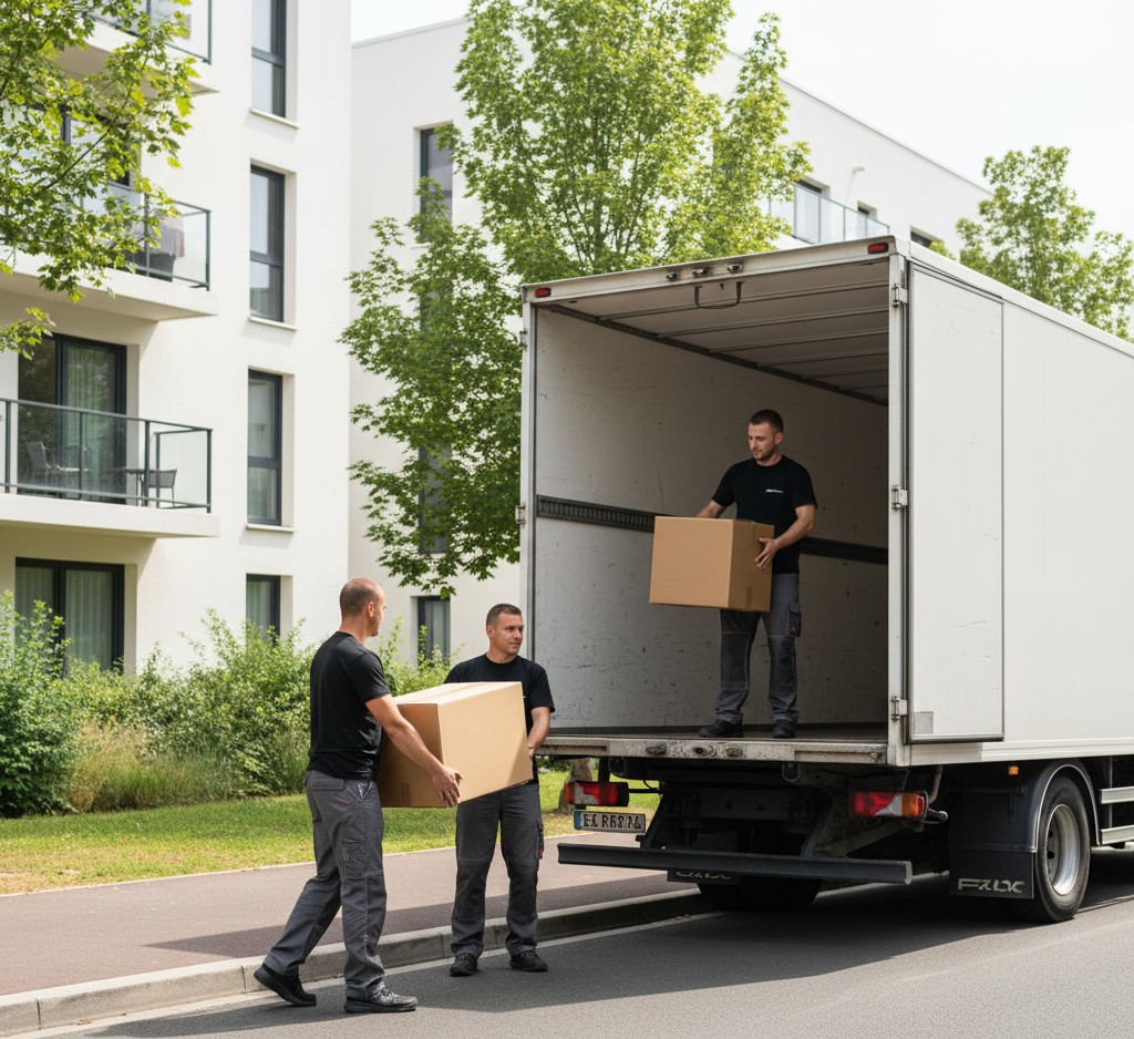 Camion demenagement rue Combs-la-Ville avec demenageurs professionnels